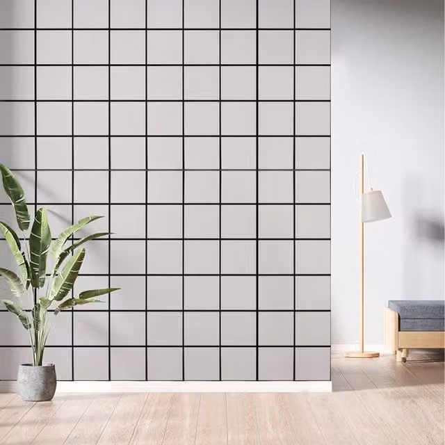 Komore Minimalist PVC Wall Tile Sticker, Black and White Small Grid, 10 Pack