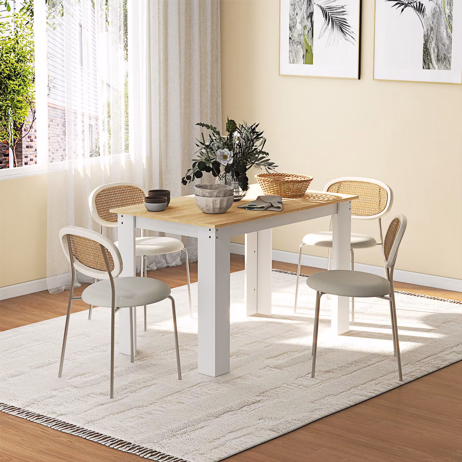HOMCOM Modern Rectangular Dining Table for 4-6 People in Oak and White, W/D/H: 120 x 60 x 75 cm – 2