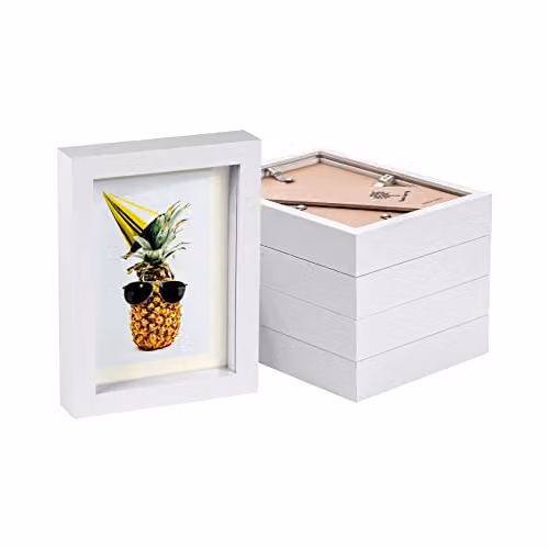 Nicola Spring Pack of 5 White Rectangular Single Photo Frames with Beige Mounts, Hanging Style, 10 x 15 cm