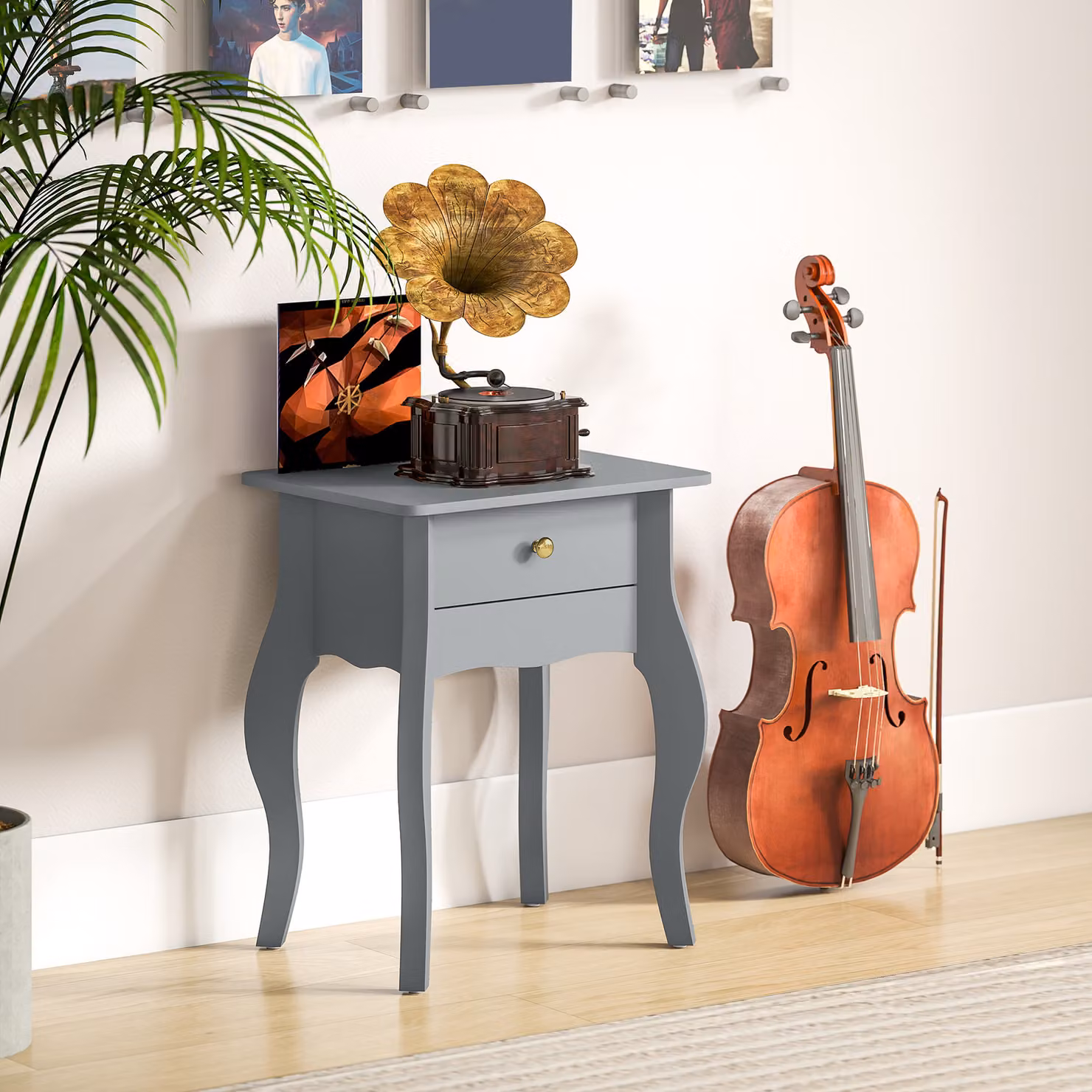 HOMCOM French Style Side Table with Drawer in Grey and Gold – 5