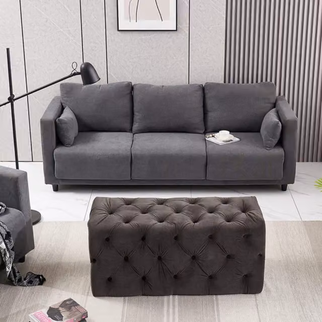 Life Interiors Melia Single Velvet Ottoman Bench in Grey – 3