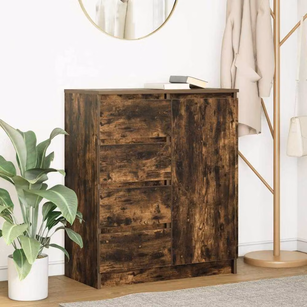 Berkfield Home Sideboard with Drawers in Smoked Oak Brown, W/D/H: 71 x 35 x 84 cm – 2