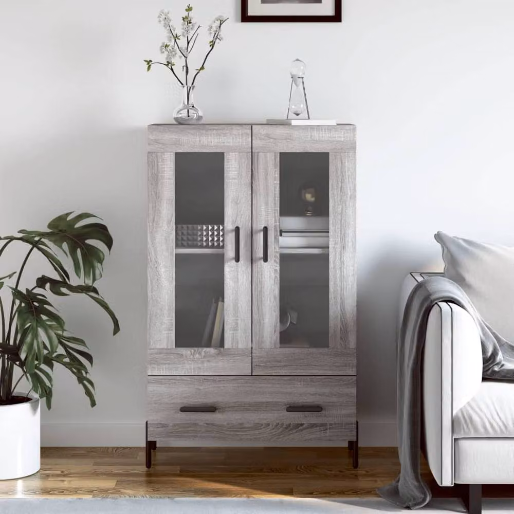 Berkfield Home Grey Sonoma Highboard with Glass Doors and Internal Shelves, W/D/H: 69.5 x 31 x 115 cm – 2