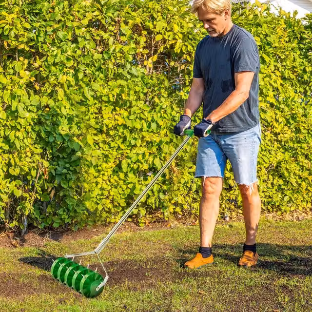 Outsunny Manual Garden Spike Roller Lawn Aerator Tool in Green