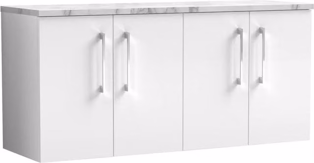 Balterley Level 1200mm Wall Hung 4 Door Bathroom Unit with Laminate Worktop in Gloss White – 1