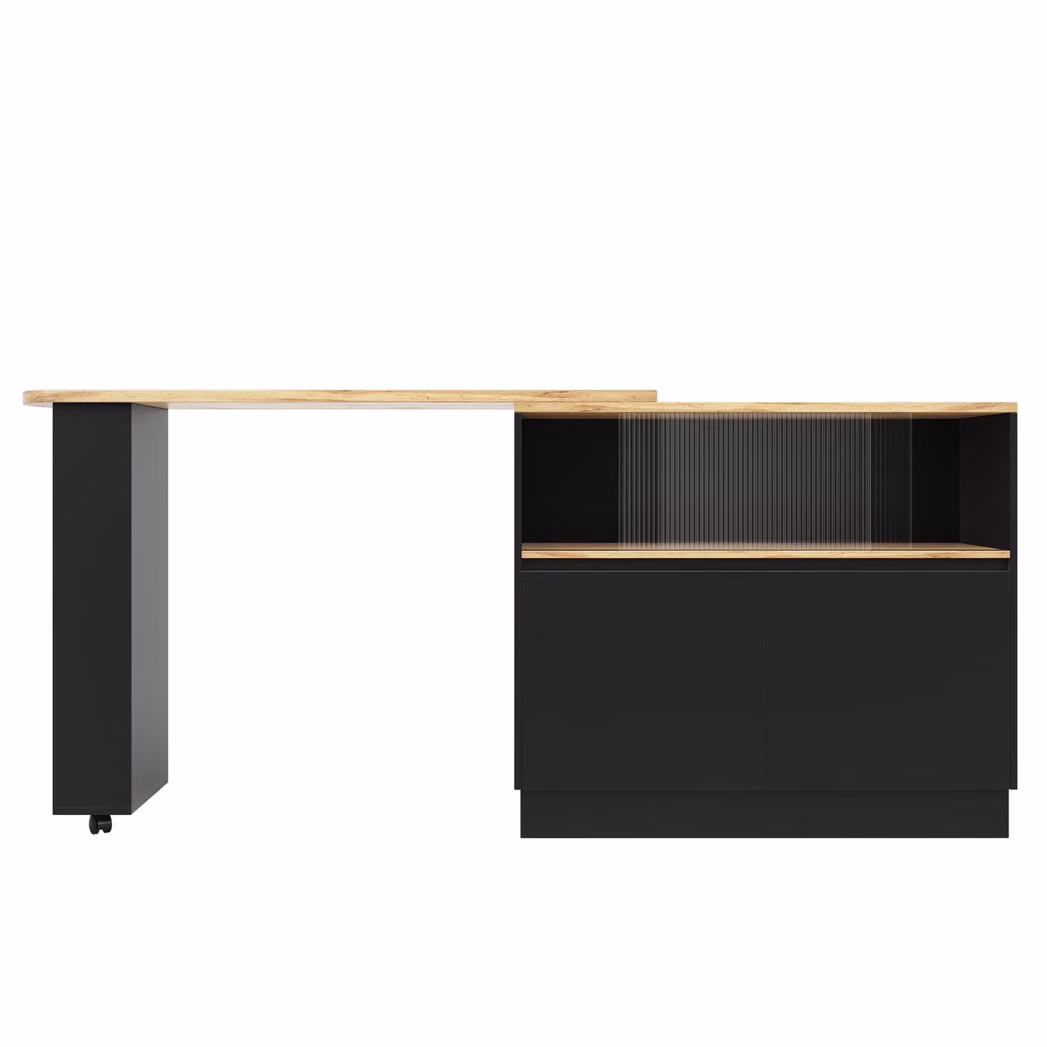 Aosom UK 360 Degree Rotating Bar Cabinet with Sliding Glass Doors and Open Shelves, Black, W/D/H: 120 x 90 x 100 cm – 2