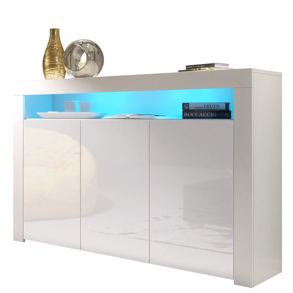 Creative Furniture Aether Sideboard in White with Glossy Doors and Integrated LED Lighting W/D/H: 155 x 40 x 92 cm – 3