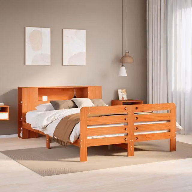 Berkfield Home King Size Solid Wood Pine Bed Frame in Wax Brown, W/D/H: 150 x 200 cm – 1