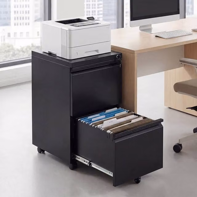 Costway 2-Drawer Mobile Metal Filing Cabinet with Lock and Casters in Black