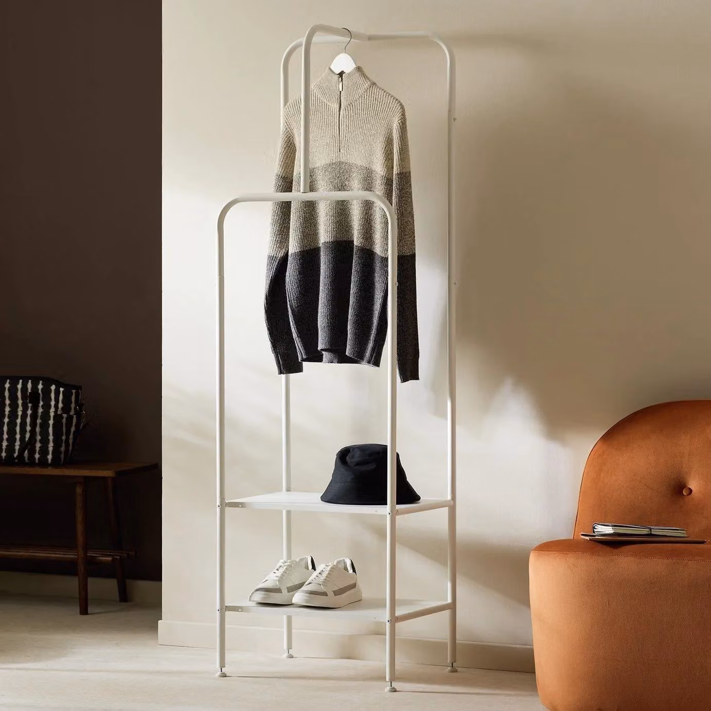 Milah Double Clothes Rail in Matt White Metal Wardrobe Storage Organiser H: 170 cm, W: 10 cm, D: 52.5 cm