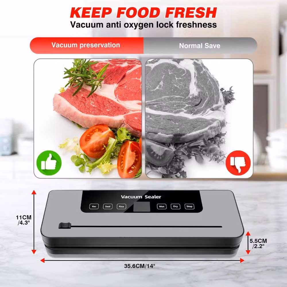 NESTLUNE 6 in 1 Vacuum Sealer Machine for Dry and Wet Food Storage, Grey, W: 100 cm, D: 15 cm – 2