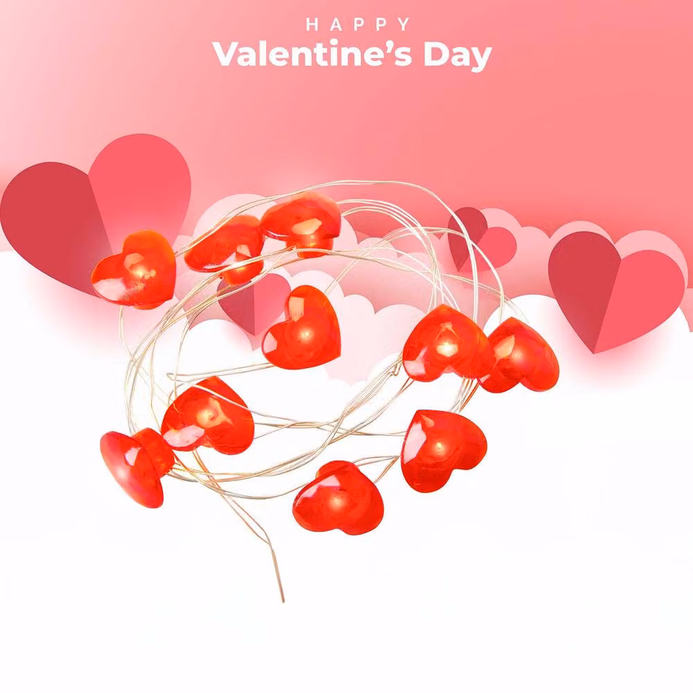 VFM e-Store Valentine's Day Red LED Heart String Lights with 10 Hearts, 120 cm – 3