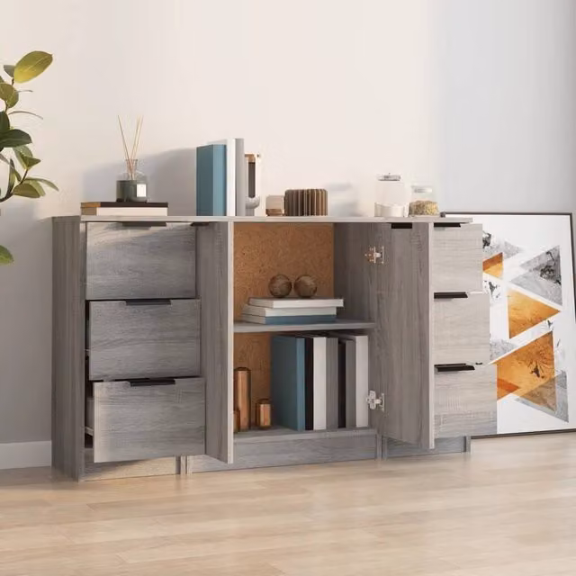 Berkfield Home 3-Piece Modern Sideboard Set in Grey Sonoma Matt MDF