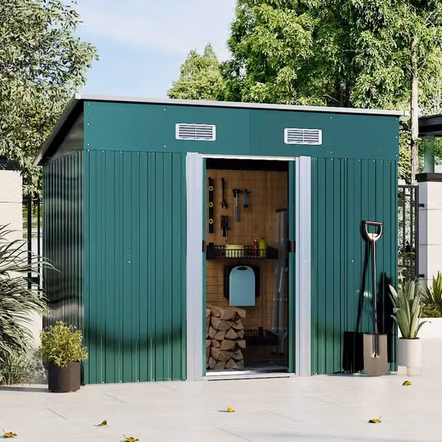 Breeins Metal Tool Storage Compact Garden Shed with Double Doors, Dark Green