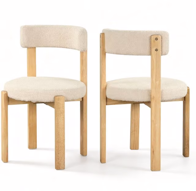 Costway Set of 2 Armless Scandinavian Dining Side Chairs in Brown Bouclé Fabric with Rubberwood Legs