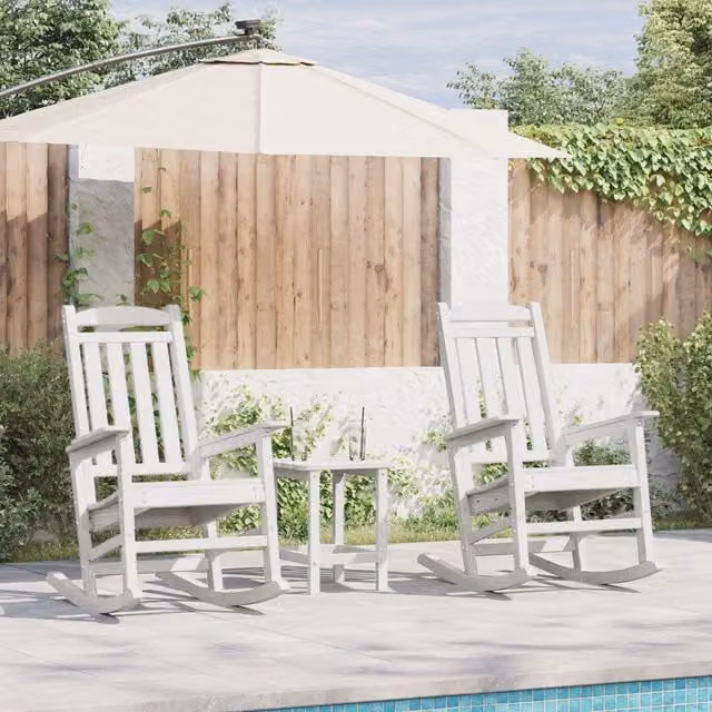 Berkfield Home 3 Piece White HDPE Garden Lounge Set with Armchairs and Coffee Table – 1