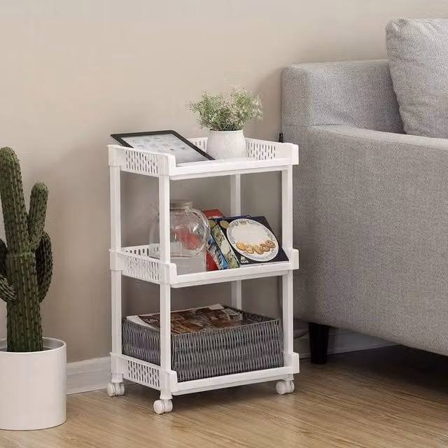 KORVIXA Rolling Trolley Storage Unit with 3 Shelves in White, W/D/H: 61 x 36.5 x 28 cm – 1