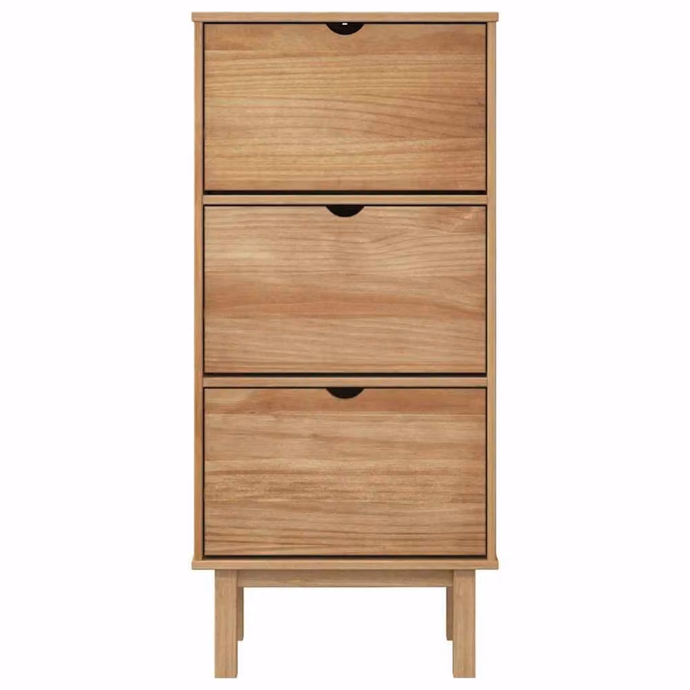 Berkfield Home OTTA Shoe Cabinet in Brown Solid Pine Wood with 3 Drawers and Tilting Compartments – 3