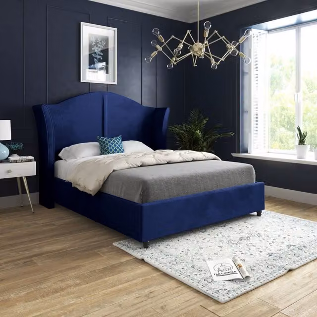 Casani Zampa Small Single Upholstered Soft Velvet Bed Frame in Blue – 1
