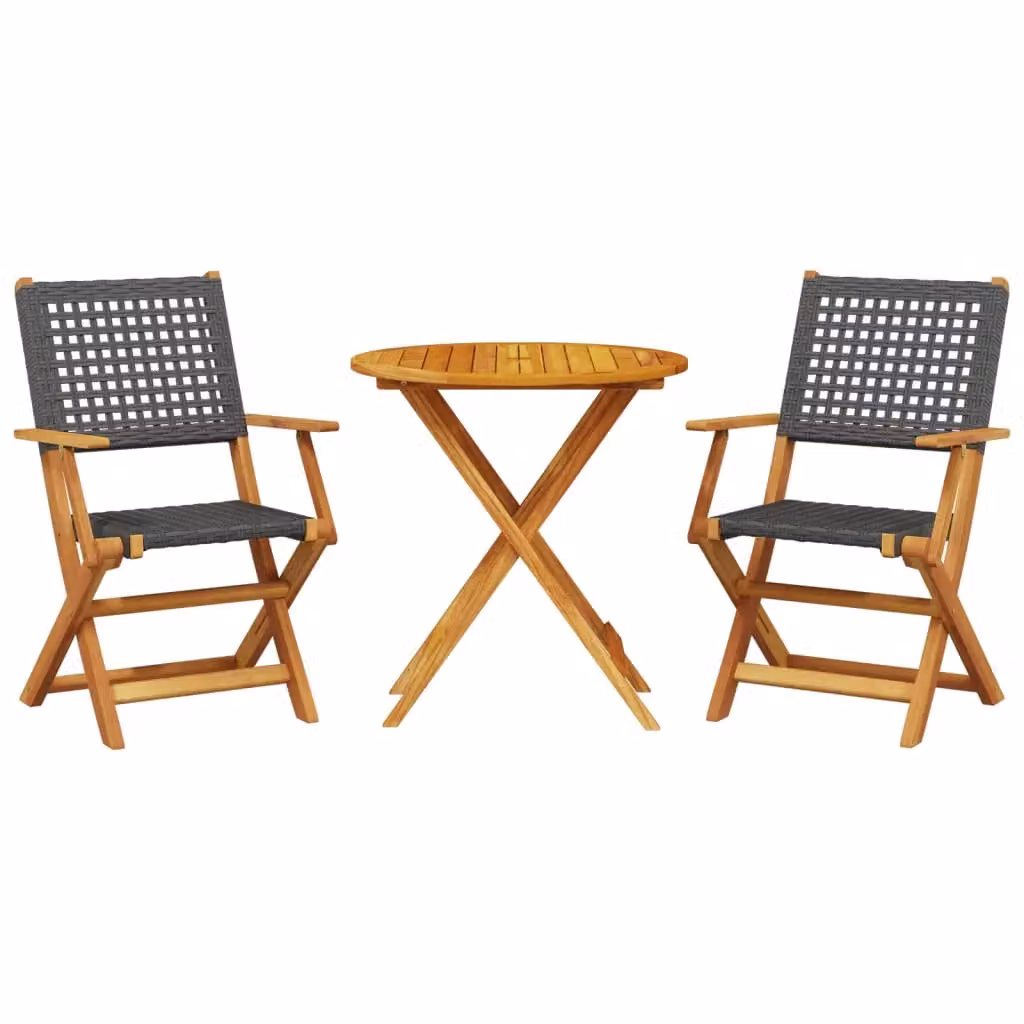 Berkfield Home 3 Piece Bistro Set in Black Poly Rattan and Acacia Wood – 2