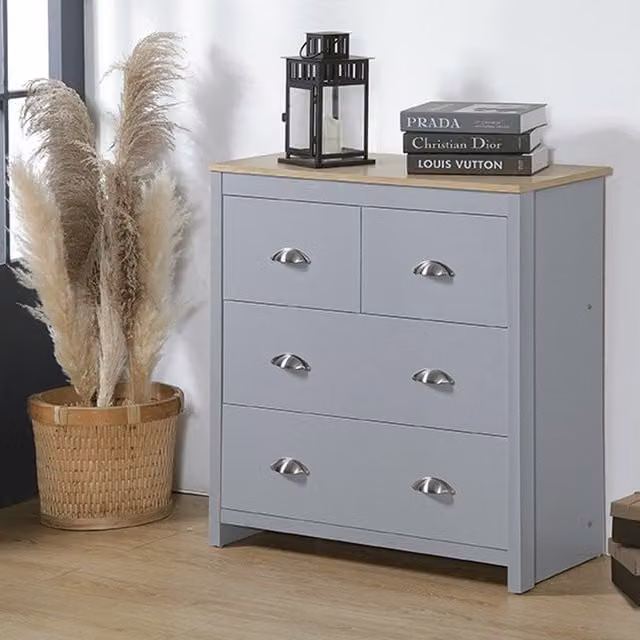 Comfy Living Modern 4 Drawer Wooden Chest of Drawers in Grey and White