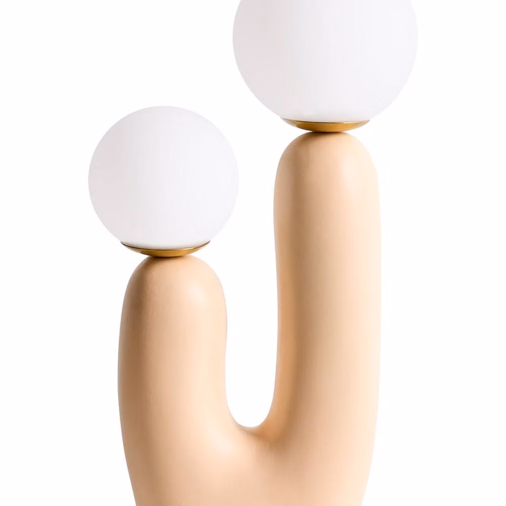 Wyld and Coco Beige Resin Table Lamp with Double Transparent Glass Globe Shades – 2