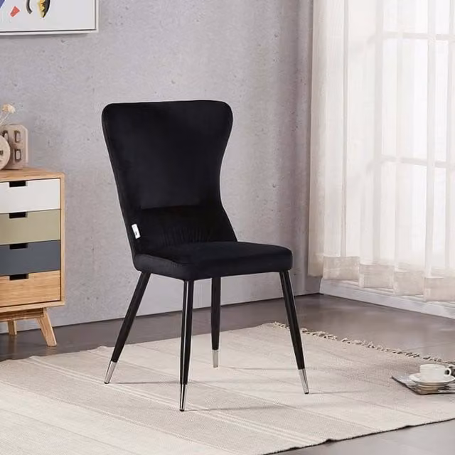 Life Interiors New York LUX Velvet Dining Chairs Set of 2, Black with Silver End Caps