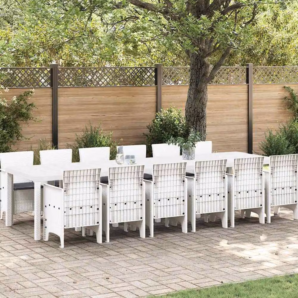 Berkfield Home 13 Piece White Poly Rattan Garden Dining Set with Cushions – 2