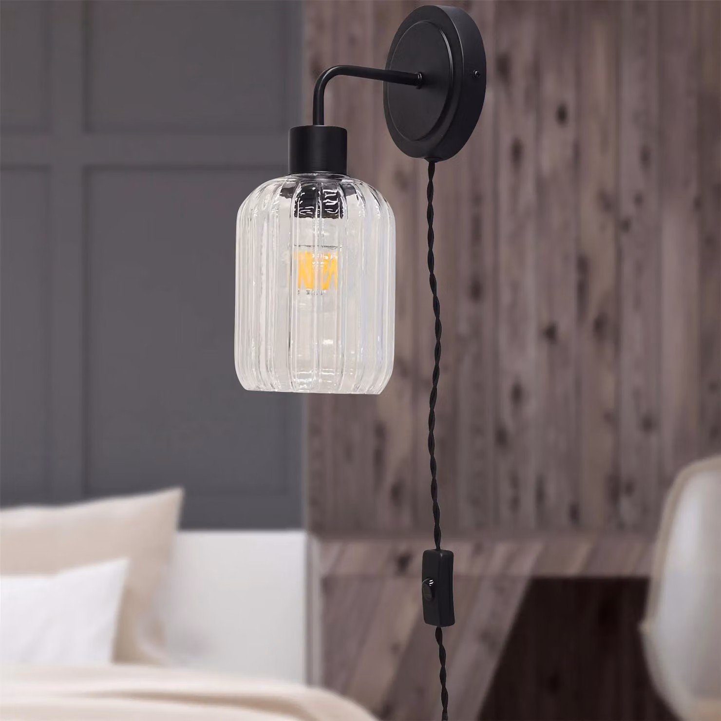 First Choice Lighting Toby Black Plug-in Wall Light with Transparent Glass Shade – 2