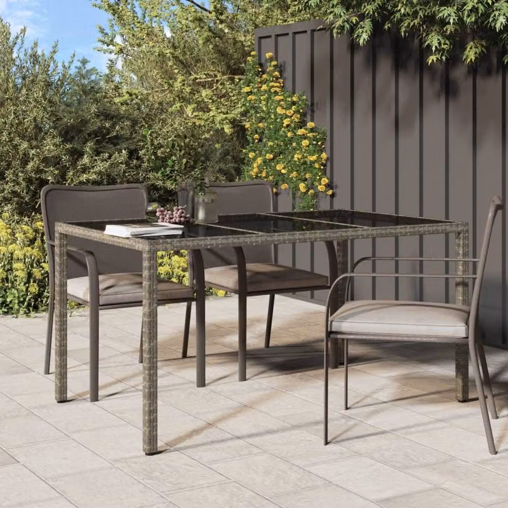 Berkfield Home Rectangular Extendable Garden Table in Grey with Tempered Glass and Poly Rattan, W/D/H: 150 x 90 x 75 cm – 2