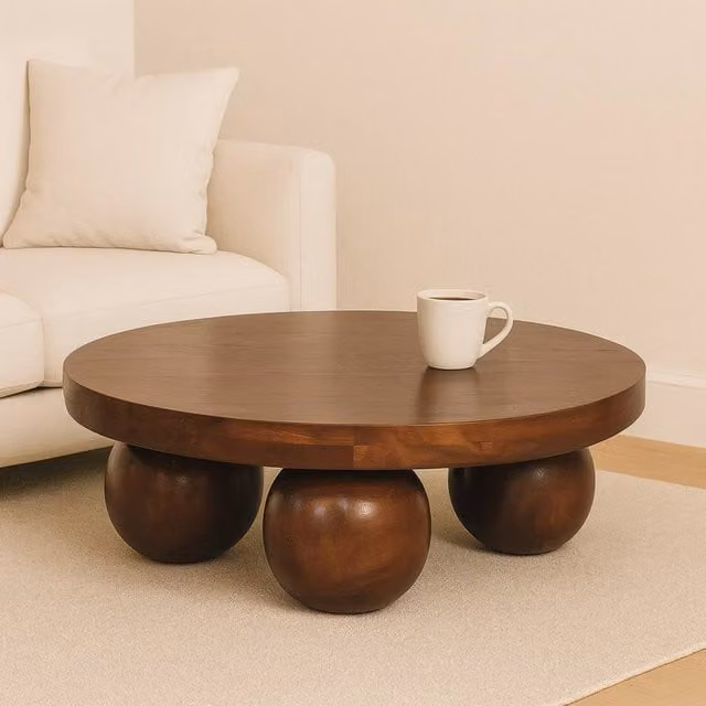 STILVORA Round Mango Wood Table in Brown with Matt Finish