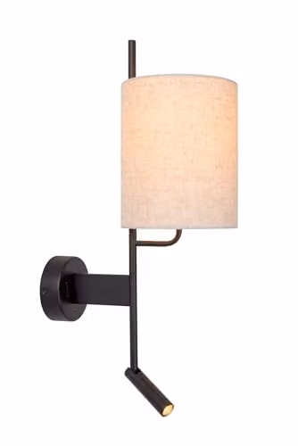 Lucide Magic Black Wall Light with USB Charging Point and E27 Socket