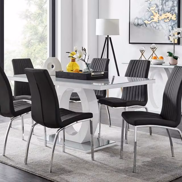 FurnitureboxUK Giovani 6-Seater Grey Glass Rectangular Dining Table and 6 Black Dining Chairs – 2