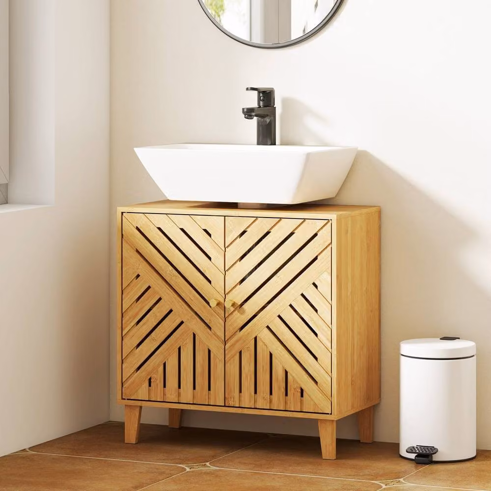 Wyld Haus Limifi Bamboo Under Sink Bathroom Cabinet with Adjustable Internal Shelves in Natural Brown – 3