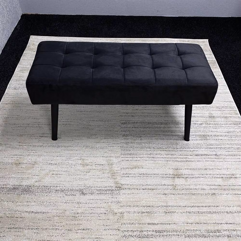 KOSY KOALA Black Velvet Padded Straight Dining Bench with Metal Frame, W/D/H: 100 x 36 x 47 cm – 5