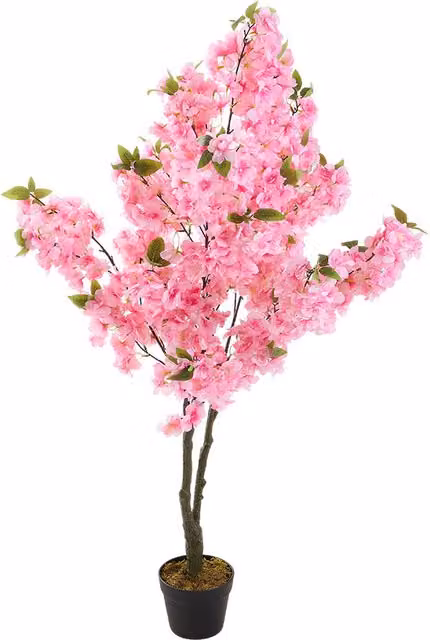 Livingandhome Potted Artificial Cherry Blossom Tree in Pink and Green