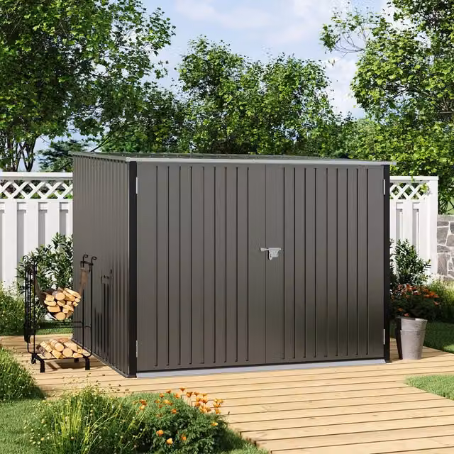 Breeins Lockable Metal Pent Bicycle Storage Shed with Corrugated Panels, Grey