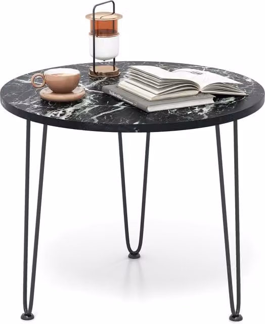 Costway Round Faux Marble Accent Coffee Table in Black, W/D/H: 60 x 60 x 47 cm – 1