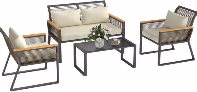 Chilli Seating Naxos Grey Wicker Rope Garden Furniture Set with Metal and Glass Details