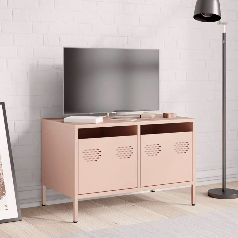 Berkfield Home Pink Industrial TV Cabinet in Matt Cold-rolled Steel, W: 68 cm, D: 39 cm, H: 43.5 cm – 3