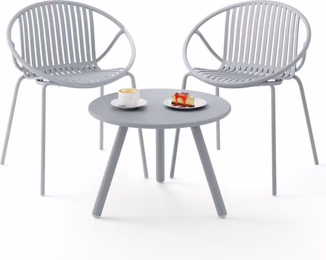 Costway 3 Piece Modern Grey Bistro Set for Garden and Terrace