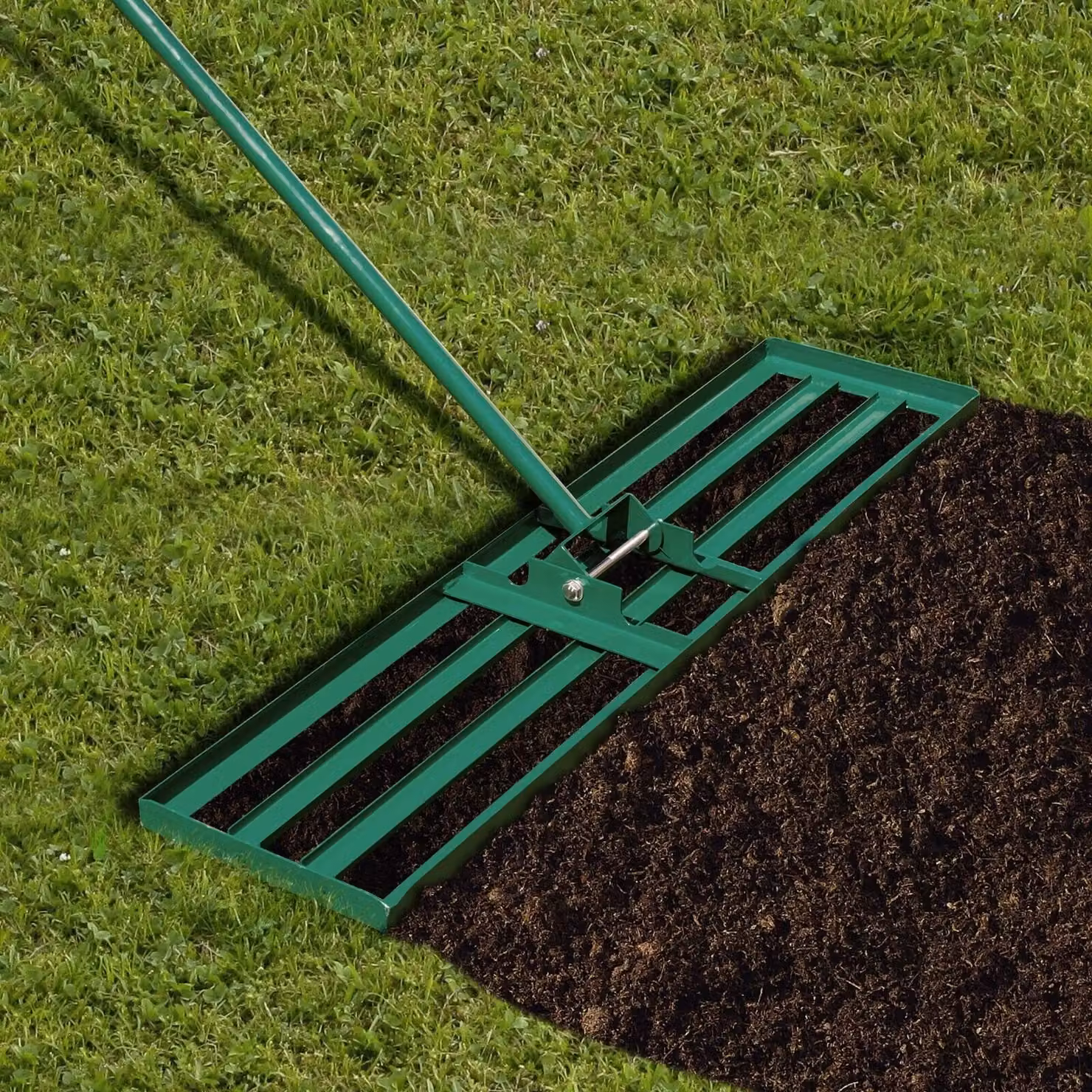 Gymax Heavy Duty Lawn Leveling Landscape Rake with Handle, Green, W: 25 cm, H: 91 cm – 3