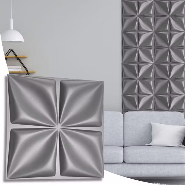 NOVECRAFTO Silver Floral 3D PVC Wall Panels, W/D/H: 50 x 50 x 0.25 cm