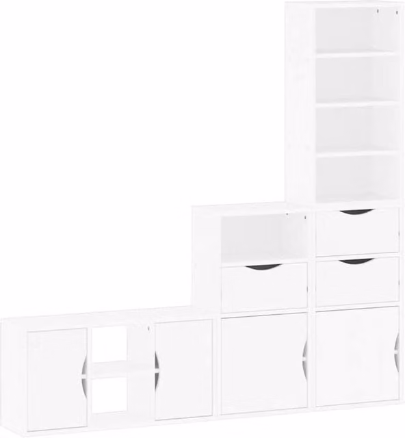 Berkfield Home ODDA 4 Piece White Solid Wood Pine TV Unit with Storage – 1