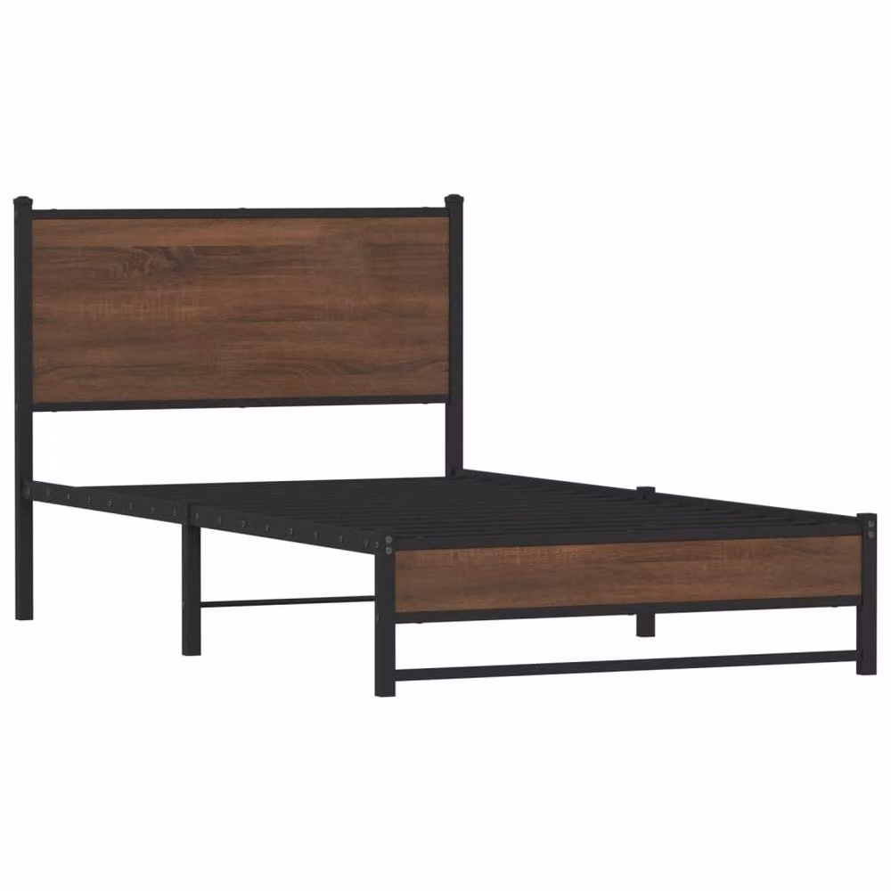 Berkfield Home Metal Bed Frame in Brown Oak, W/D/H: 100 x 200 cm – 3