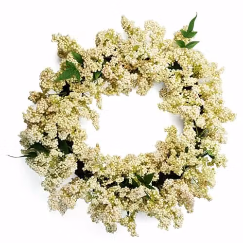 Botanik Luxury White Artificial Gypsophila Floral Wreath, Diameter: 60 cm