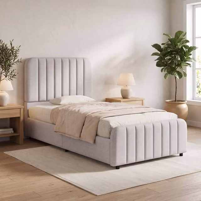 STILVORA Single Upholstered Storage Bed with Hydraulic Lift, Grey, W/D/H: 90 x 190 cm – 1