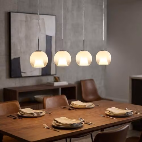 Globo Lighting Modern 4-Bulb E27 Pendant Light with White Glass Spheres and Crystal Accents in Chrome and Silver – 3