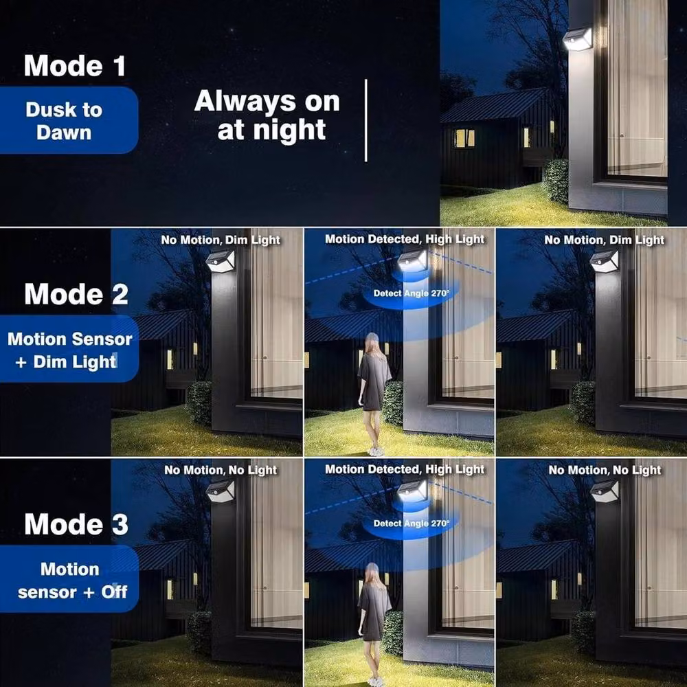 FLAVORA 4 Pack Solar LED Wall Lights with 212 LED PIR Motion Sensor in Black – 6