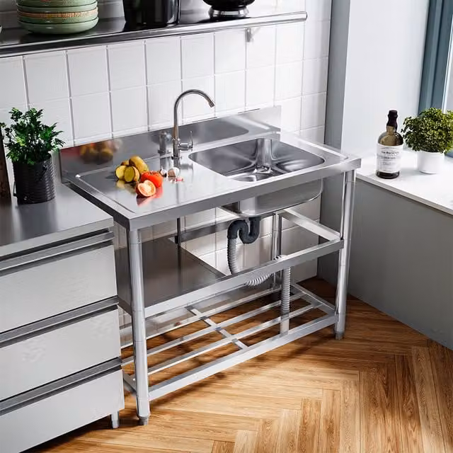 Livingandhome Freestanding Stainless Steel Single Basin Kitchen Sink in Silver
